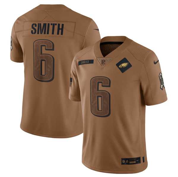 Mens Philadelphia Eagles #6 DeVonta Smith 2023 Brown Salute To Service Limited Football Stitched Jersey Dyin